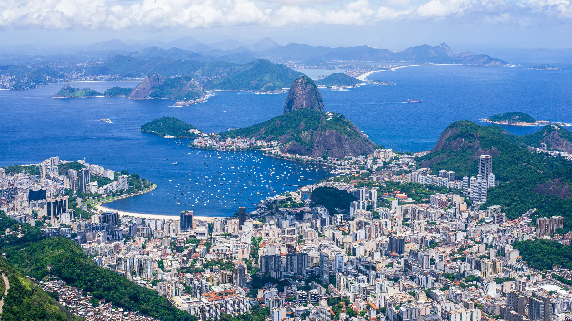 Sugarloaf Mountain rising over Guanabara Bay at golden hour