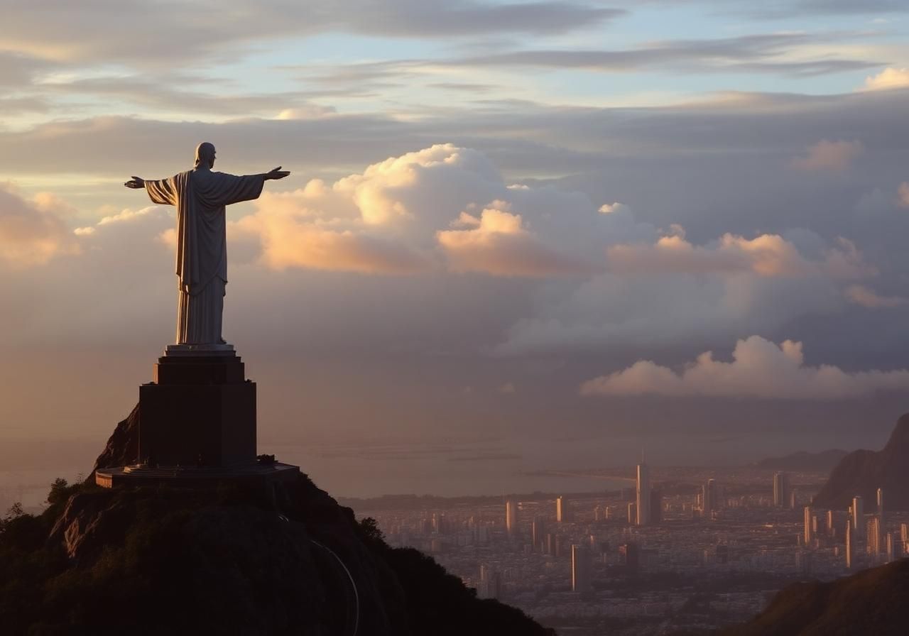 Christ the Redeemer above Rio de Janeiro at golden hour