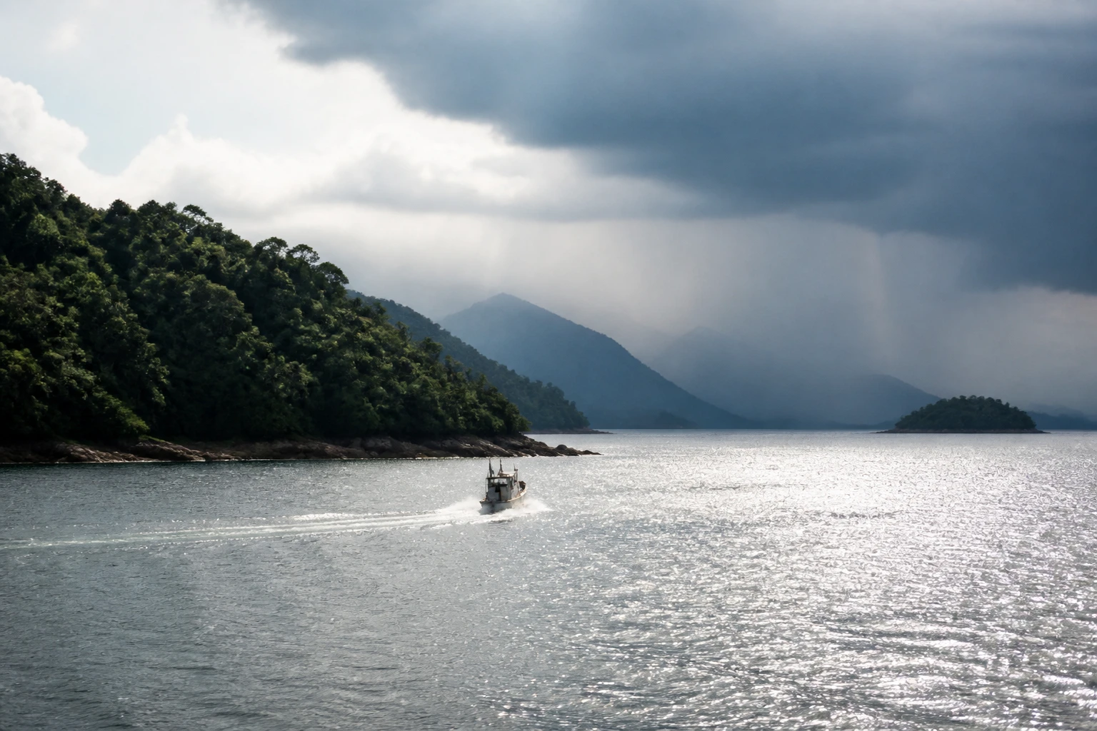 Changing weather above forested islands near Angra dos Reis