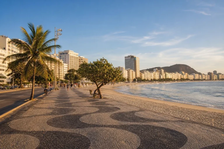 Hotels lining the Copacabana beachfront in Rio de Janeiro