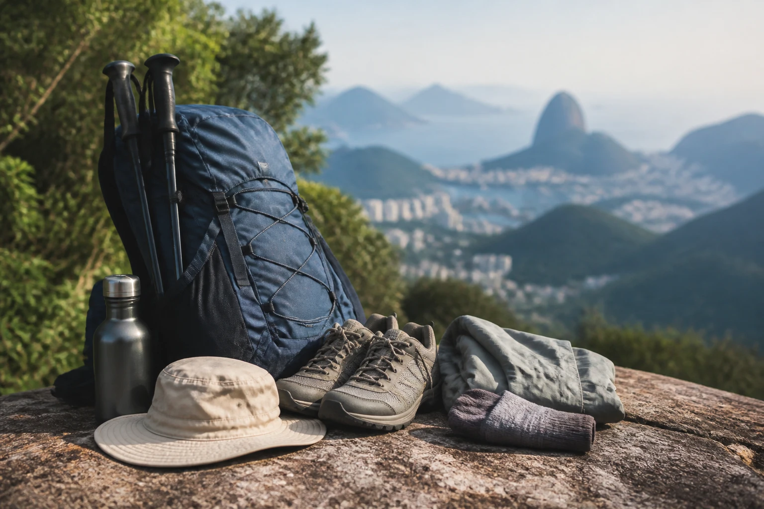 Practical equipment for a guided hiking tour in Rio