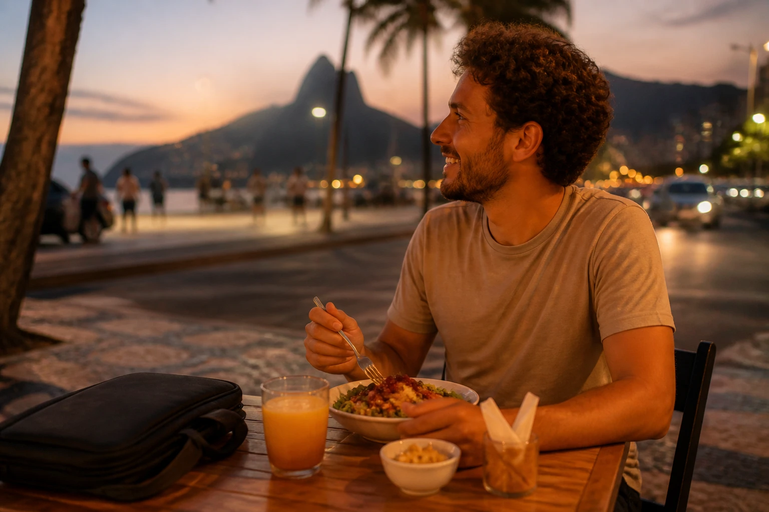 Digital nomad taking an evening break after work in Rio de Janeiro