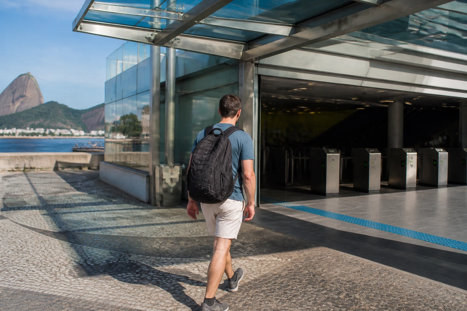 Solo traveler preparing to use the metro in Rio de Janeiro