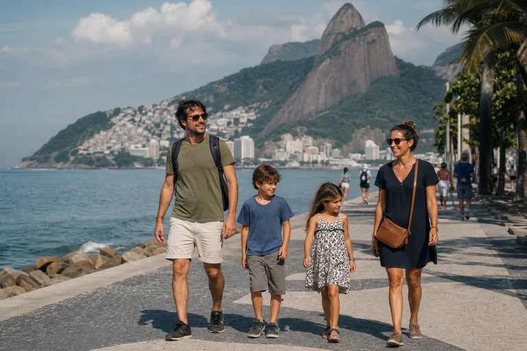 Family exploring Rio de Janeiro beside the ocean