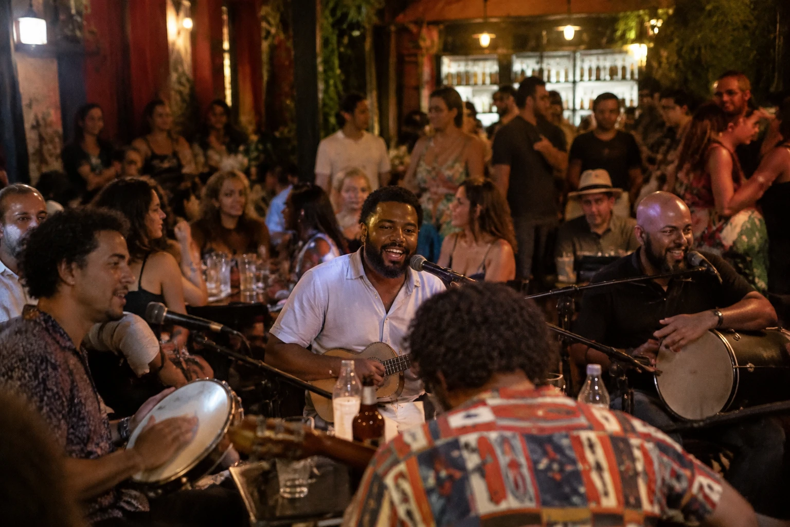 Live Brazilian music in the samba-house setting at Beco do Rato in Rio de Janeiro