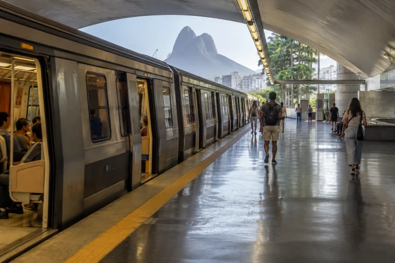 MetrôRio train at Jardim de Alah Leblon station in Rio de Janeiro