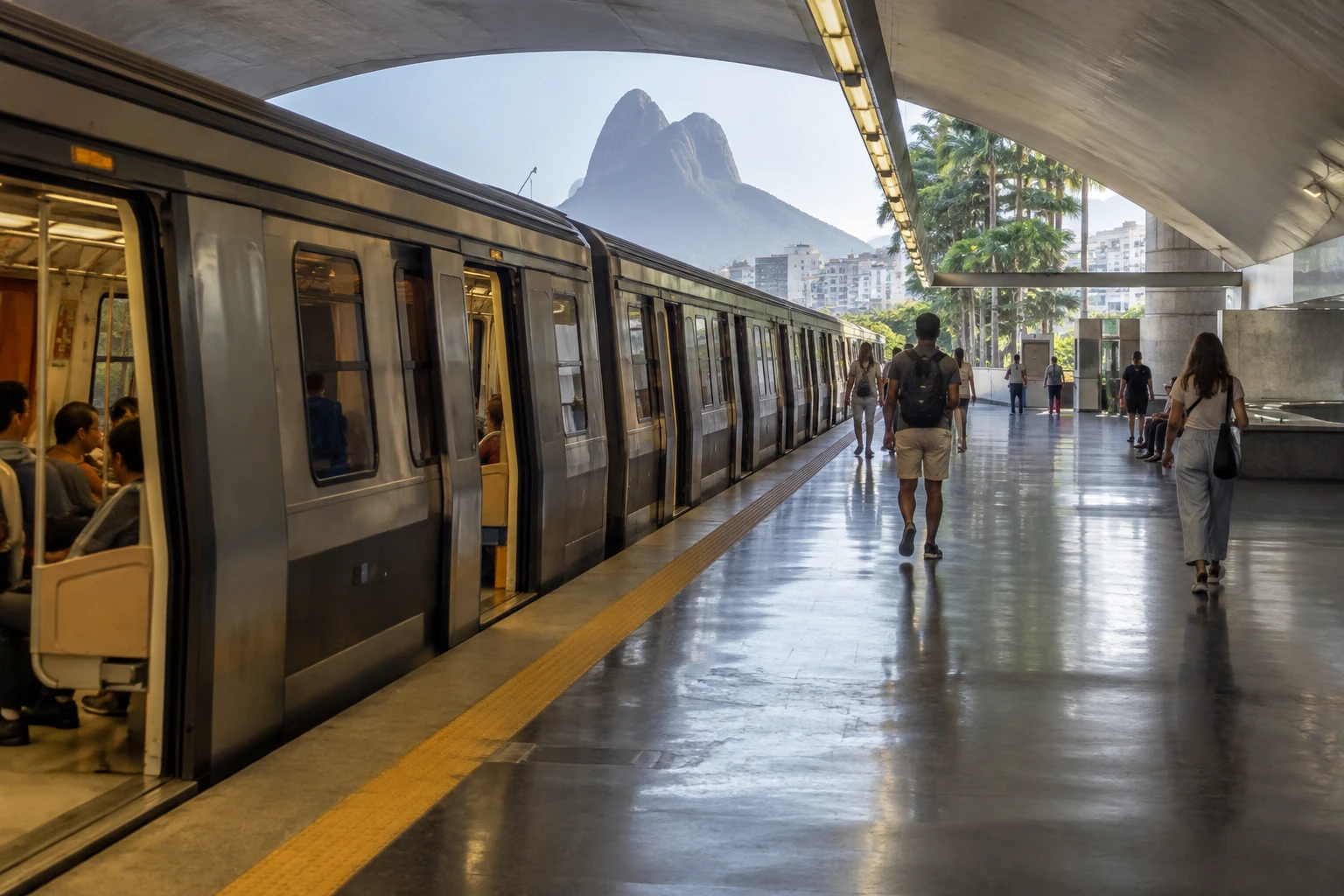 MetrôRio train at Jardim de Alah Leblon station in Rio de Janeiro
