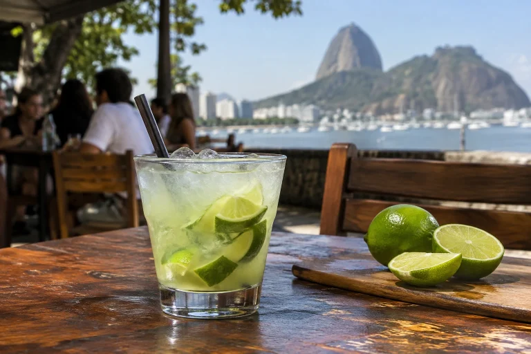A lime caipirinha with cachaça served at a bar in Rio de Janeiro