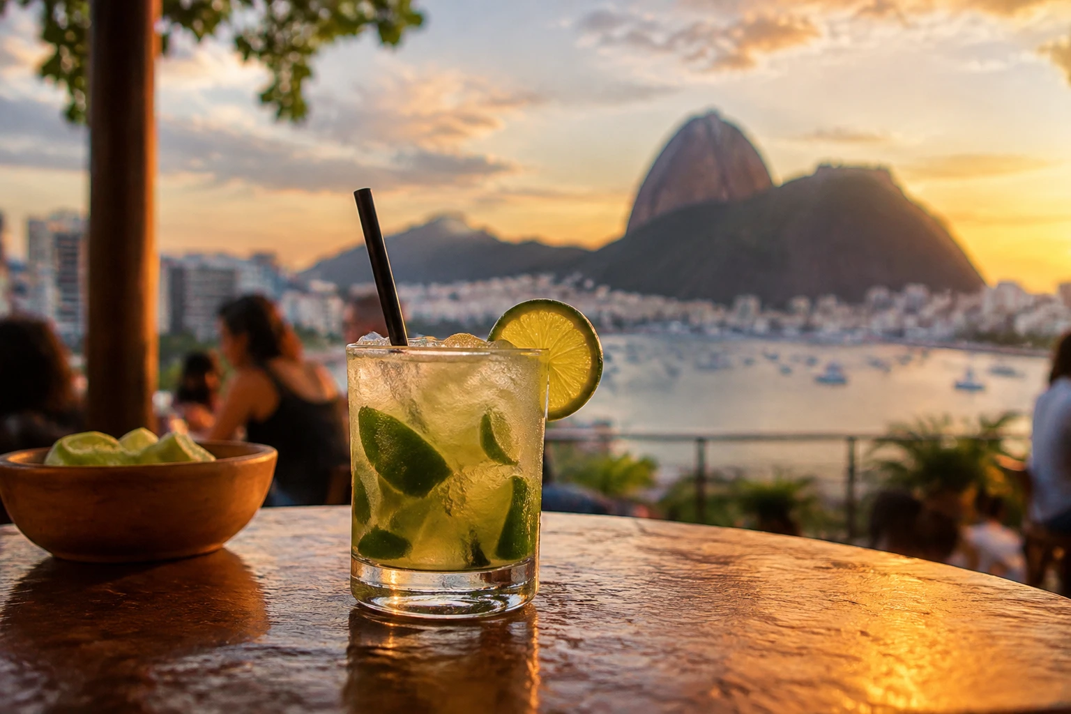 A caipirinha on a bar table in Rio de Janeiro