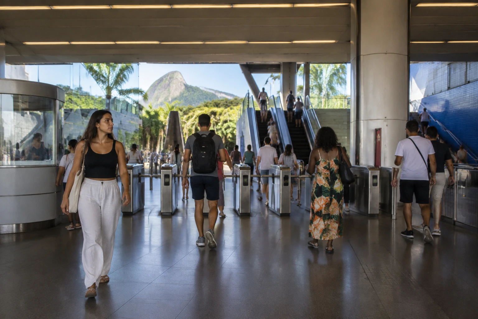 Travelers inside General Osório metro station in Rio de Janeiro