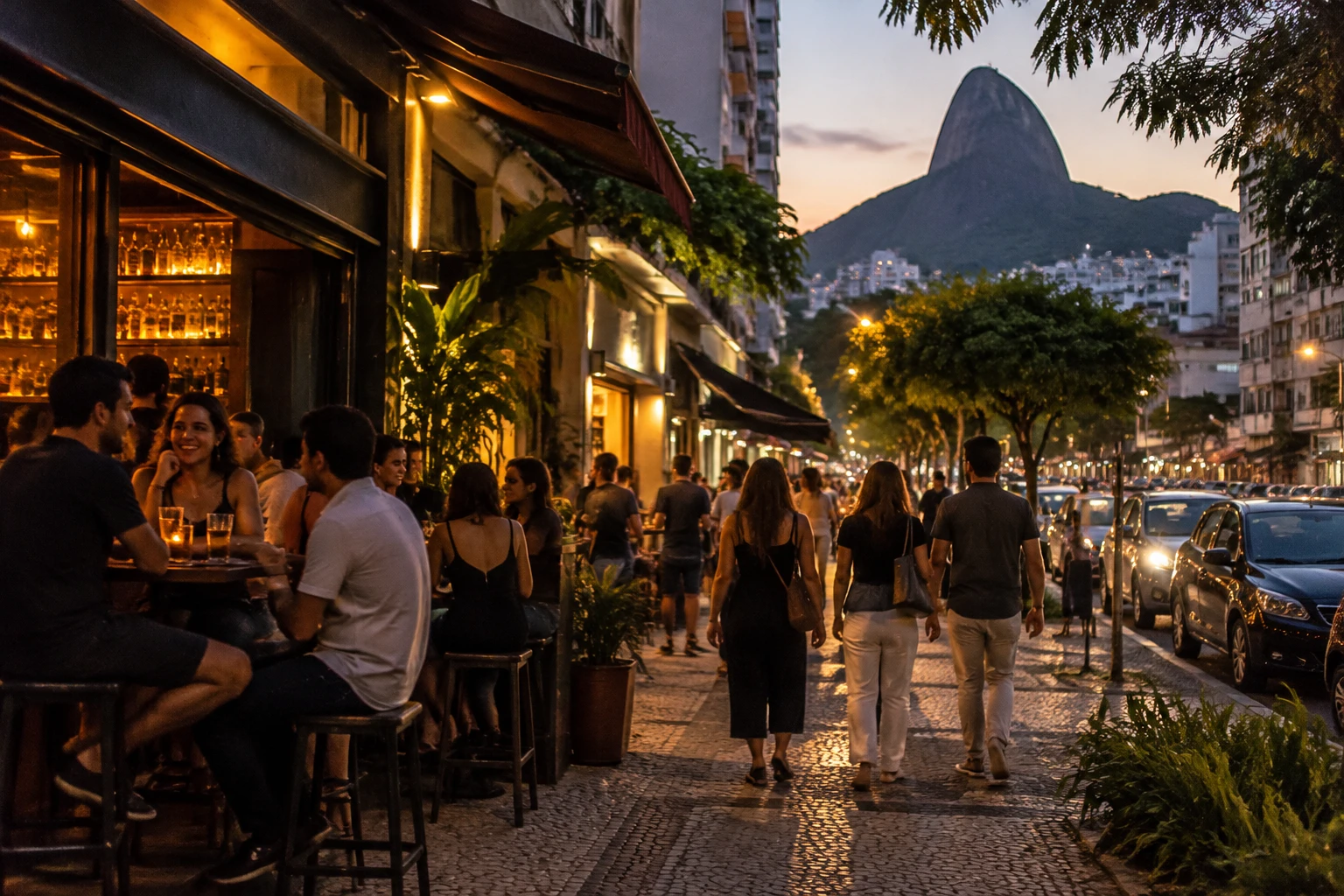 Evening atmosphere on Rua Arnaldo Quintela in Botafogo