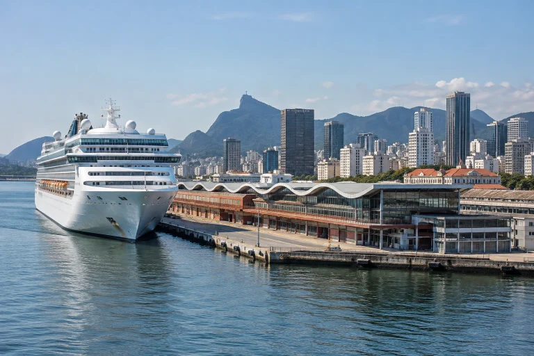 Cruise ship docked at Pier Mauá cruise terminal in Rio de Janeiro