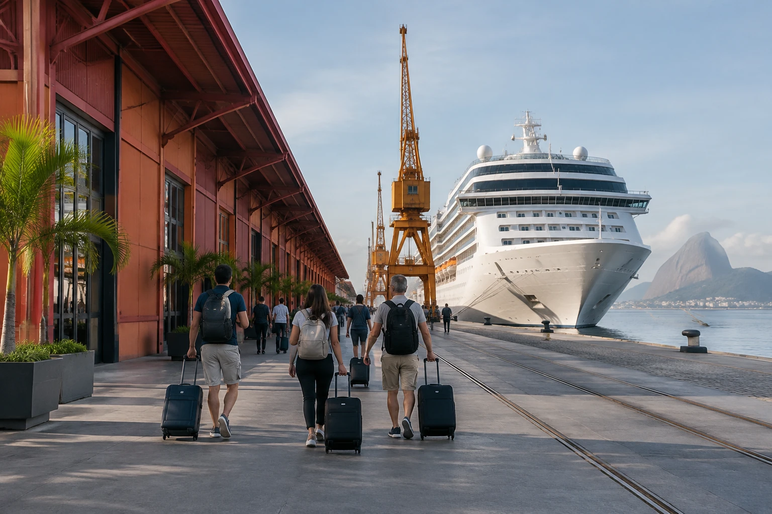 Travelers outside Pier Mauá cruise terminal in Rio de Janeiro