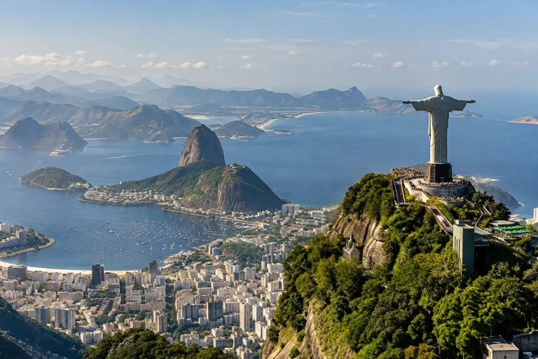 Rio de Janeiro landscape with Christ the Redeemer and Sugarloaf Mountain