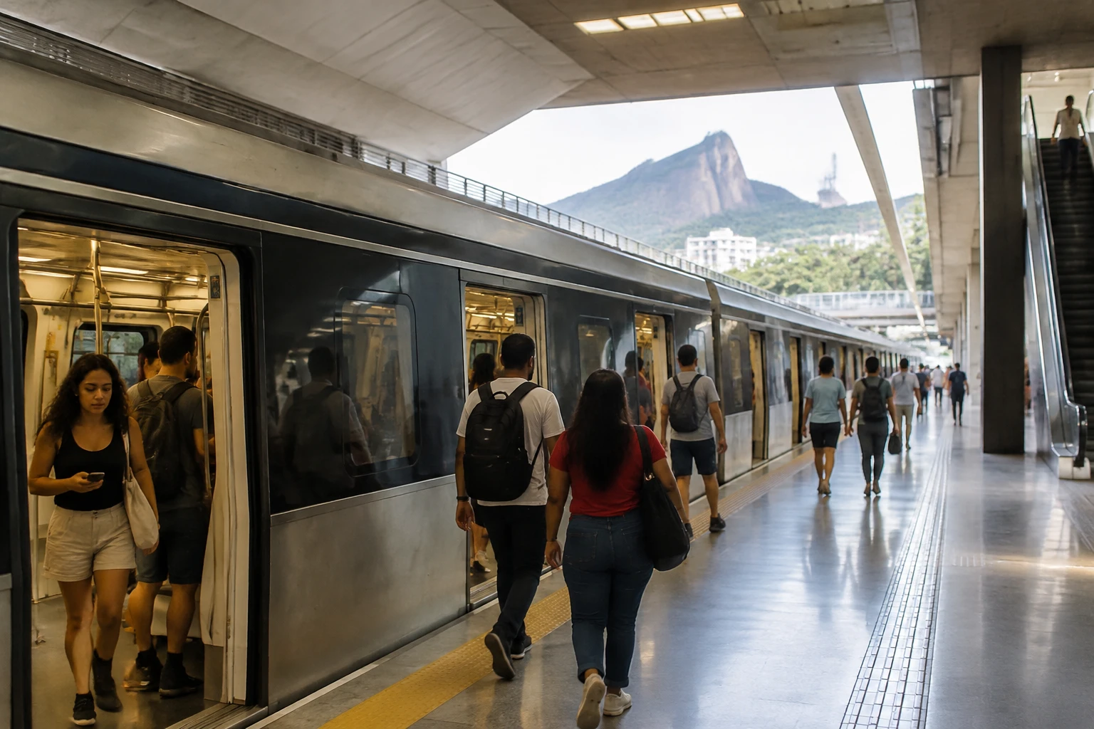 Modern metro platform at Jardim Oceânico Station in Rio de Janeiro
