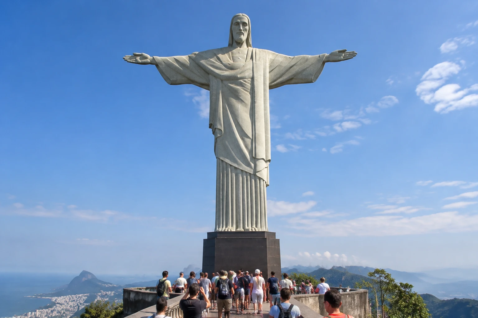 Christ the Redeemer statue viewed from the visitor area in daylight