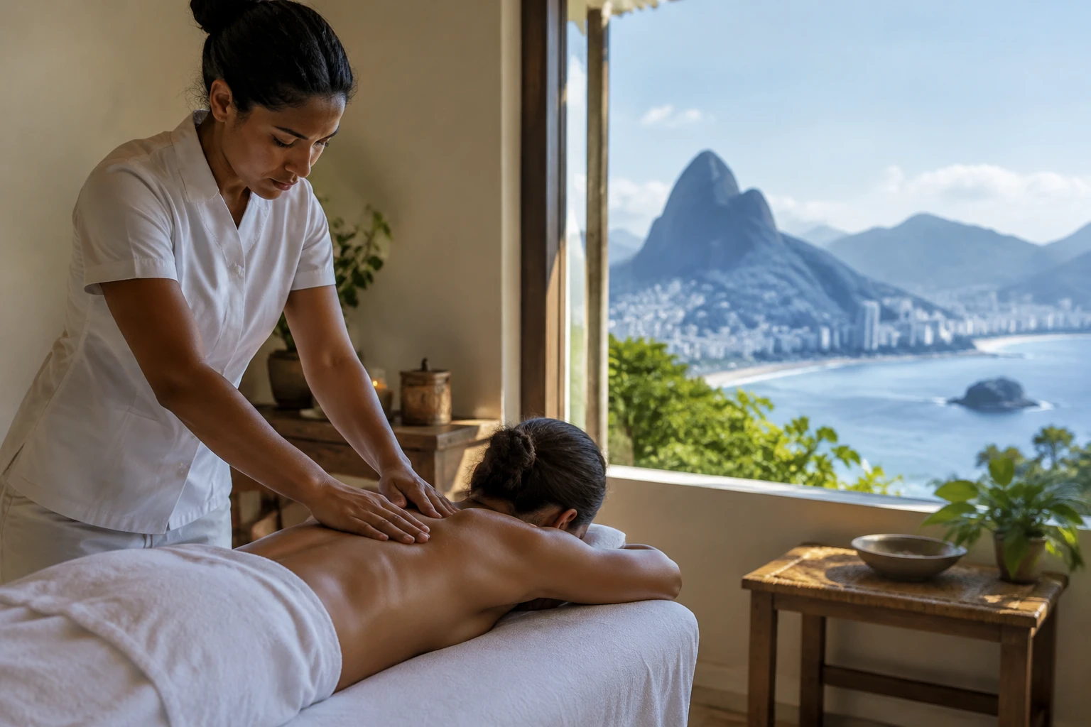 A massage treatment underway in a Rio de Janeiro spa