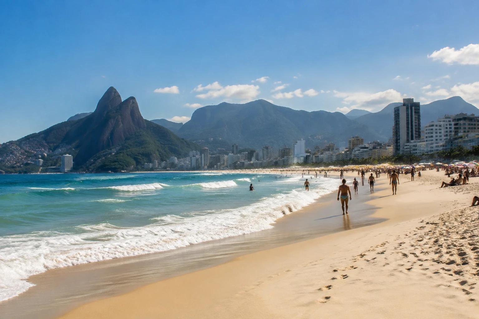 The shoreline and ocean at Copacabana Beach in Rio de Janeiro