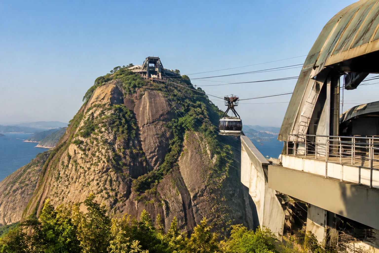 Morro da Urca, the intermediate stop on the Sugarloaf cable-car route