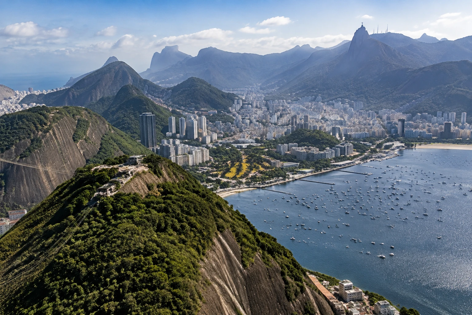 View across Guanabara Bay and Rio de Janeiro from the Sugarloaf cable-car route